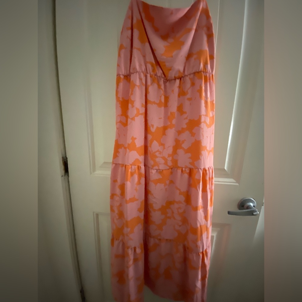 social standard midi dress pink and orange
